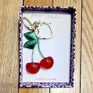 Betsey Johnson Red Cherry Keychain with Green Leaves